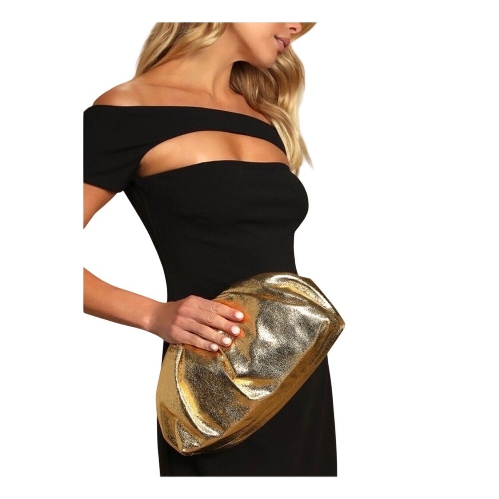 Lulu's get your trend onβ clutch handbag metallic gold hinge closure